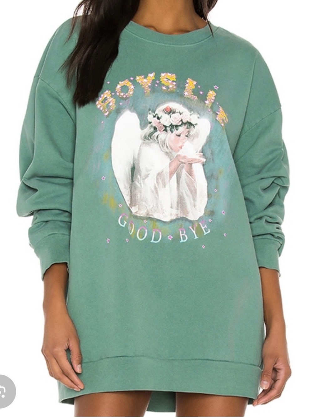 Boys Lie Green Angel Graphic Oversized Sweatshirt Dress